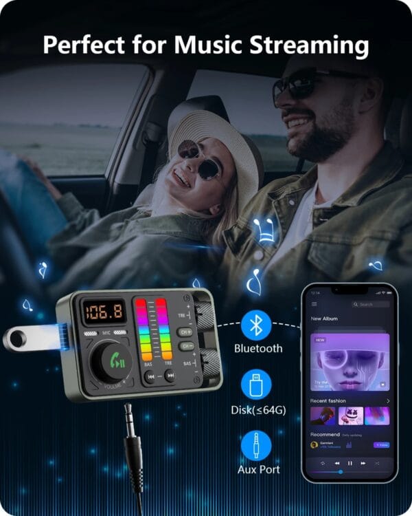 Transmisor Fm Bluetooth Mp3 Carga rapida tipo C y USB