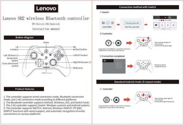 Mando Lenovo S02 para Pc/Nintendo/Android/IOS