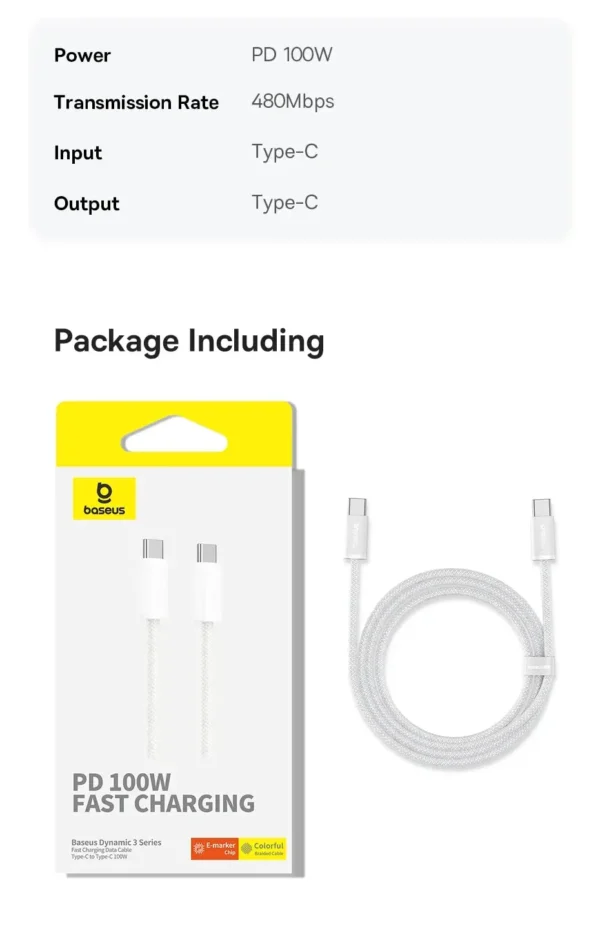 Cable Baseus 100W Tipo C a USB C | Carga rápida
