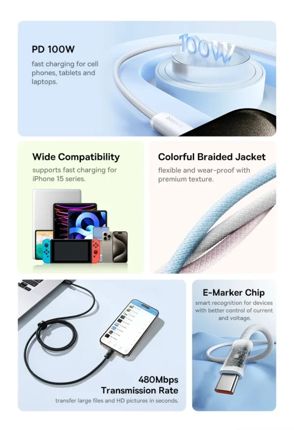 Cable Baseus 100W Tipo C a USB C | Carga rápida