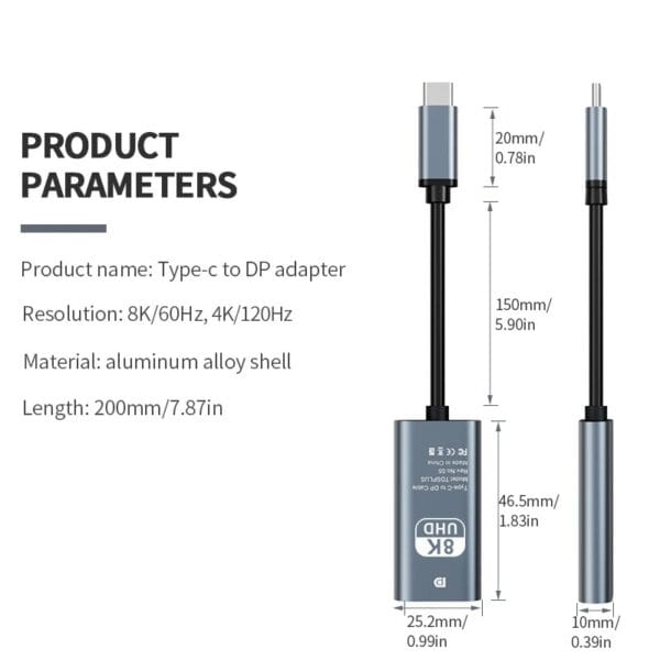 Convertidor USB-C a DisplayPort 8K HD